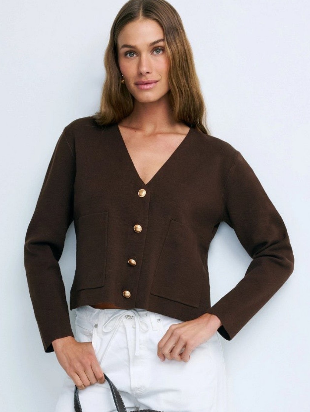 Splendid Libby Cropped Cardigan V-Neck Long Sleeves Size L
